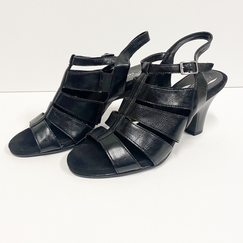 Aerosoles Heelrest Black Strappy Leather Open Toe Heels